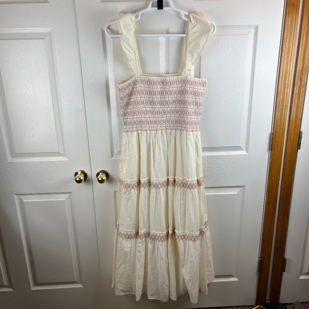 Madewell Lucie Smocked Tiered Sleeveless Dress Ivory Size XL